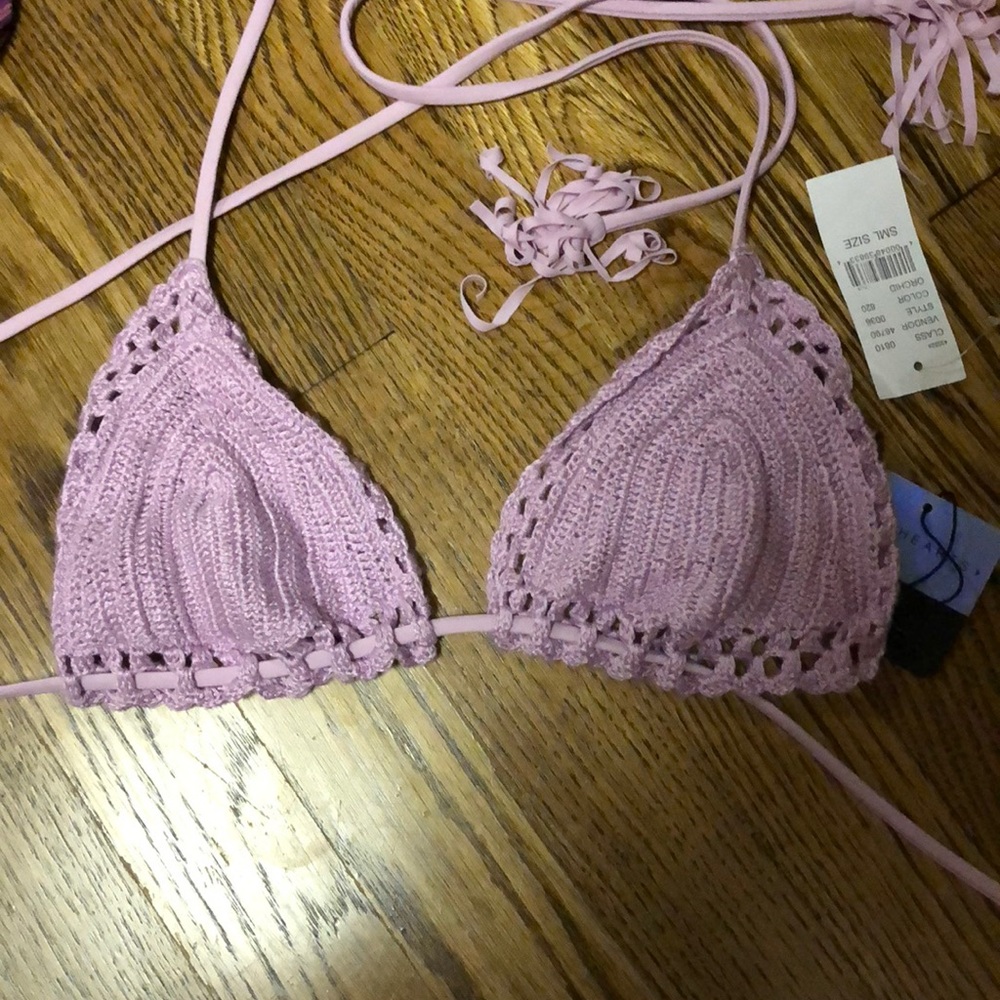 LA hearts crotchet lavender triangle bikini